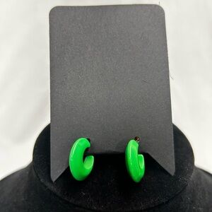 Neon Lime Green Chunky Hoop Earrings Enamel Glossy Bold Statement Y2K Barbiecore